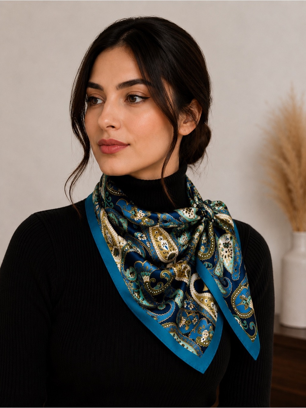 Adrienne Landau Teal & Navy Paisley Silk-Feel Square Scarf